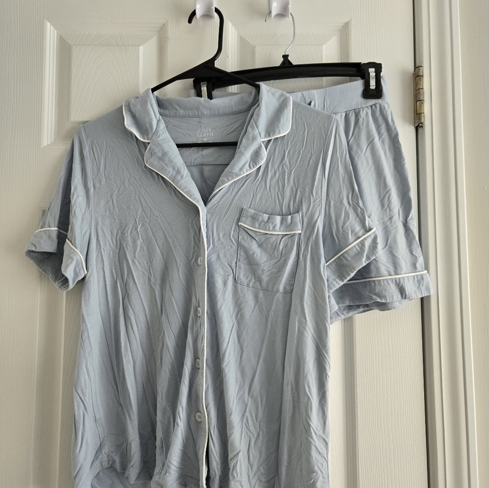 Cozy Earth Bamboo Pajama Short Sleeve And Short Set - Powder Blue - XS